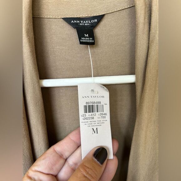 NWT Ann Taylor Camel Open Front Waterfall Draped Cardigan - Medium - Picture 5 of 6